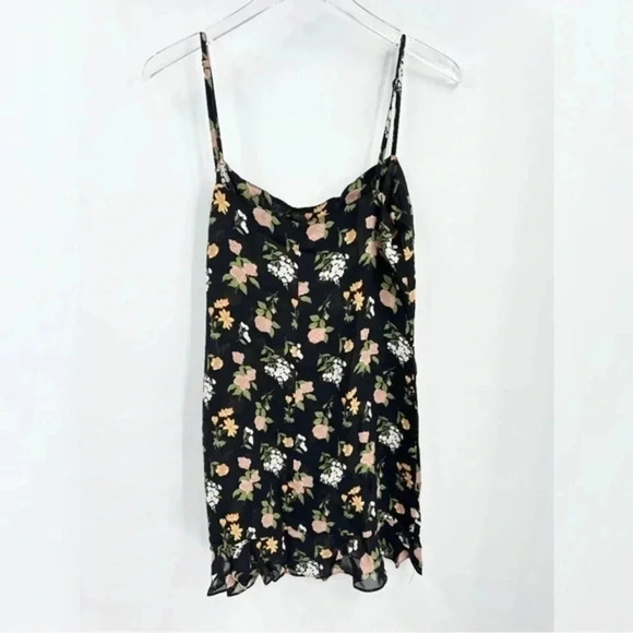 Reformation Soleil Mini Dress Black Floral Square Neck Size 10 B400 - Picture 3 of 5
